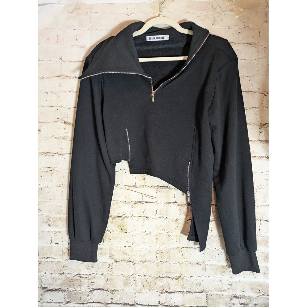 Dream Architect Asymmetric Sweatshirt Large Black Techwear Cropped Modernist